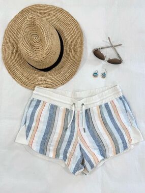 ✨ Athleta Striped Linen Blend Drawstring Shorts Coastal Summer Size 4 ✨